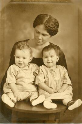 Mrs. Robert Fulton With Twins, Hugh and Veronica in Biggar, Saskatchewan