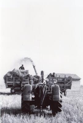 A Tractor, Two Wagons and A Thresher