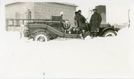 The Biggar Fire Department Truck in Winter in Biggar, Saskatchewan