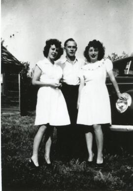 Joyce Keely, Harold Merryfield, Betty Keely in Biggar, Saskatchewan