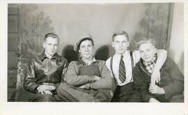 Bill Brownlee, George Kinear, Gordon Merryfield, and H. Dickie Jr. in Biggar, Saskatchewan
