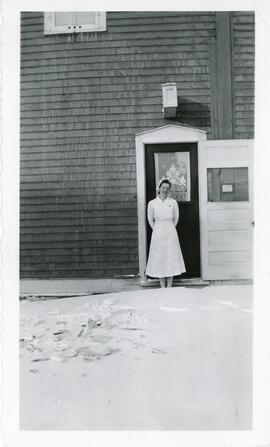 Nurse Mary O'Hara In Front of St. Margaret's Hospital in Biggar, Saskatchewan