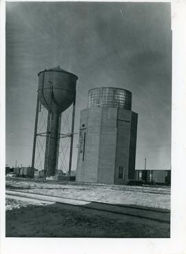 The water Tank and Silo in CN Rail Yard in Biggar, Saskatchewan
