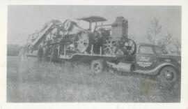 Farm equipment on a Flatbed Trailer