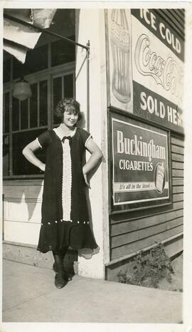 Evelyn Lee In Front Of Rann's Bakery in Biggar, Saskatchewan
