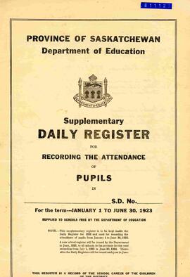 Daily attendance register for Jubilee SD# 1122 in 1923