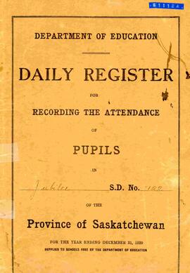 Daily attendance register for Jubilee SD# 1122 in 1920