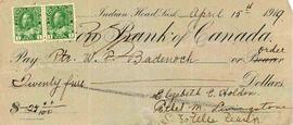 Union Bank of Canada cheque