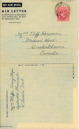 Letter from Mrs. J. C. Iliffe to Cliffe Horsman 1947