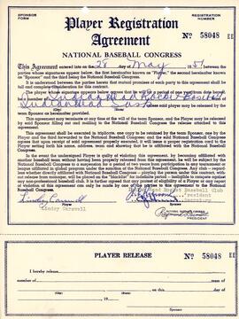 Rockets baseball Player registration Agreements for 1951