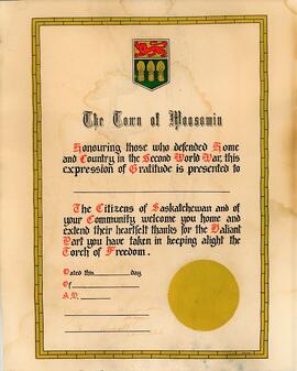 Town of Moosomin  Veterans Certificate