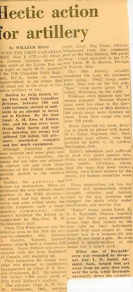 Hectic Action For Artillery - Newspaper Article