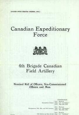 Canadian Expeditionary Force 4th Brigade Canadian Field Artillery - Nominal Roll of Officers, Non...