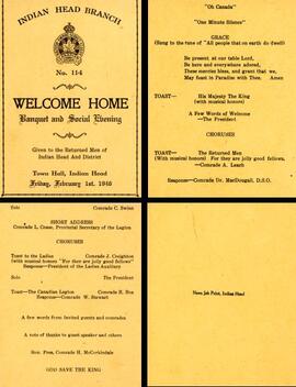 Welcome Home Banquet and Social Evening Program - Indian Head Legion Branch No 114