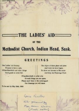 The Ladies Aid to the Methodist Church Indian Head Sask.