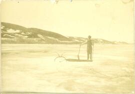 Leslie Brown harvesting ice at Lake Katepwa