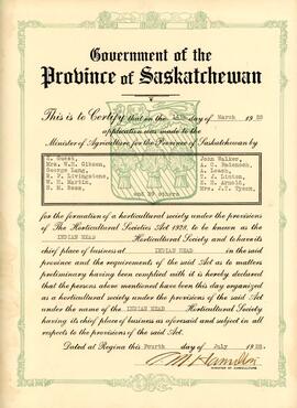 Indian Head Horticultural Society - Certificate of formation