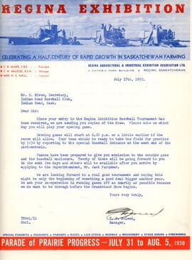 1950 Correspondence regarding Indian Head Rockets Baseball Club