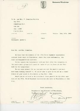 Letter About 17th Field Regiment Association trip to Winschoten