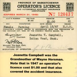 Driver's licence of Jeanetta Campbell -1947