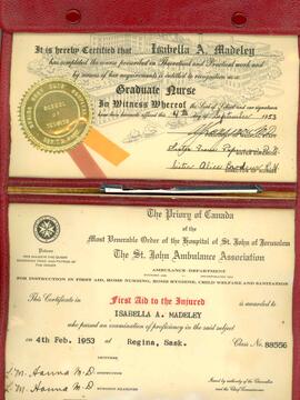 "Graduate Nurse" certificate of Isabella Madeley