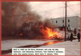 Destruction by fire of former Gerry Hardware store