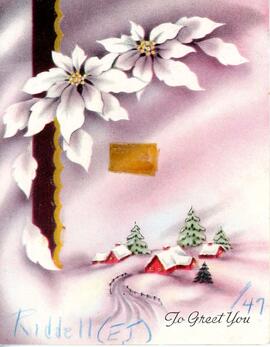1947 Christmas card to Indian Head teacher Miss Riddell