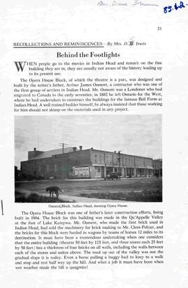 Behind the Footlights - Recollections of the Indian Head Opera House