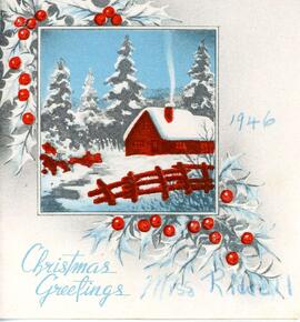 1946 Christmas card to Indian Head teacher Miss Riddell