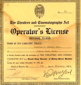 Certificate of Operator's License for Maurice B. Osment