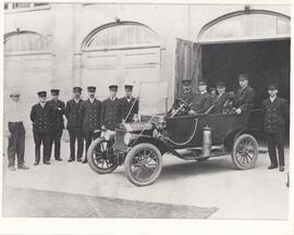 Fire Chief with car and staff, Moose Jaw, Saskatchewan