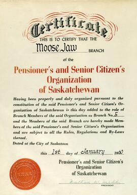 Pensioners and Senior Citizens Organization of Saskatchewan, Branch 5, Moose Jaw fonds