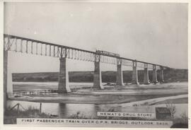 First passenger train over C.P.R. bridge in Outlook, Sask.