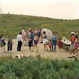 Visitors gathered around fire pit