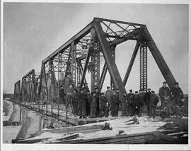 Workers atop Canadian Northern Railway Bridge