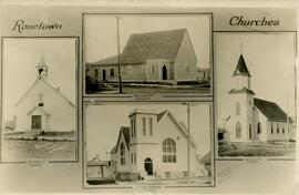 Four Rosetown churches on a postcard