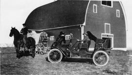 Barn, car and horse
