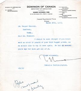Dominion of Canada, Department of Agriculture, W.T. Macoun (Mar 30)