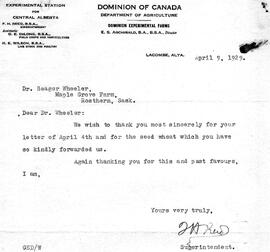 Dominion of Canada, Department of Agriculture, F.H. Reed (April 9)