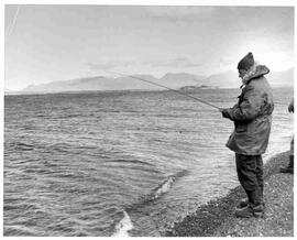 John Diefenbaker fishing on Upper Kathleen Lake in Yukon