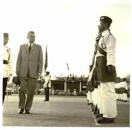 John Diefenbaker inspecting guard in Singapore