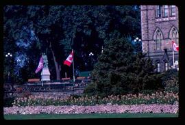 Front gardens and flags; Parliament Buildings