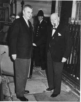 John Diefenbaker and Sir Winston Churchill near a car