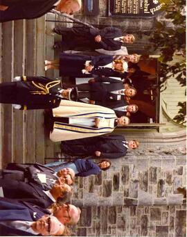 Joe Clark, Maureen McTeer and the funeral procession of John Diefenbaker leaving Christ Church Ca...