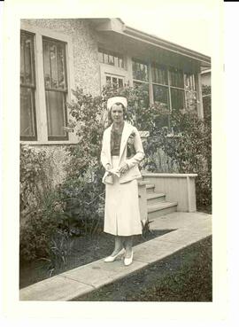 Edna Diefenbaker outside her home