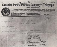 Canadian Pacific Railway Telegram