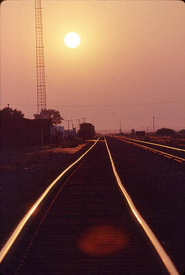 Rail line at sunset