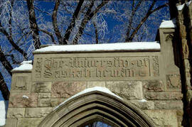 Snow-capped inscription on the Memorial Gates