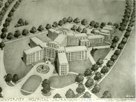 University Hospital - Architectural sketch and postcard