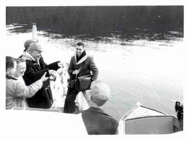 John Diefenbaker fishing aboard a boat off the coast of British Columbia
